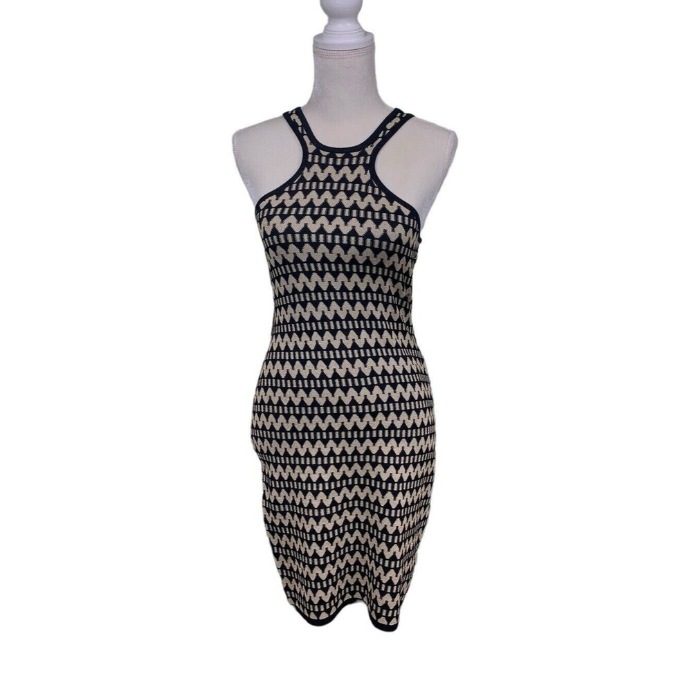 Ali & Jay Sheath black & Gold Metallic Bodycon Dress Racerback Sexy Women's Sz M